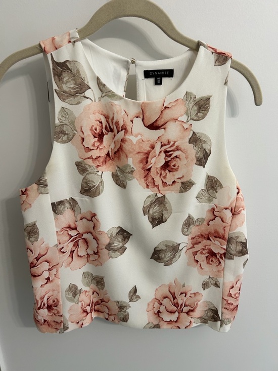 Dynamite Tops - Dynamite White Floral Tank Top - Blush Pink Rose Print